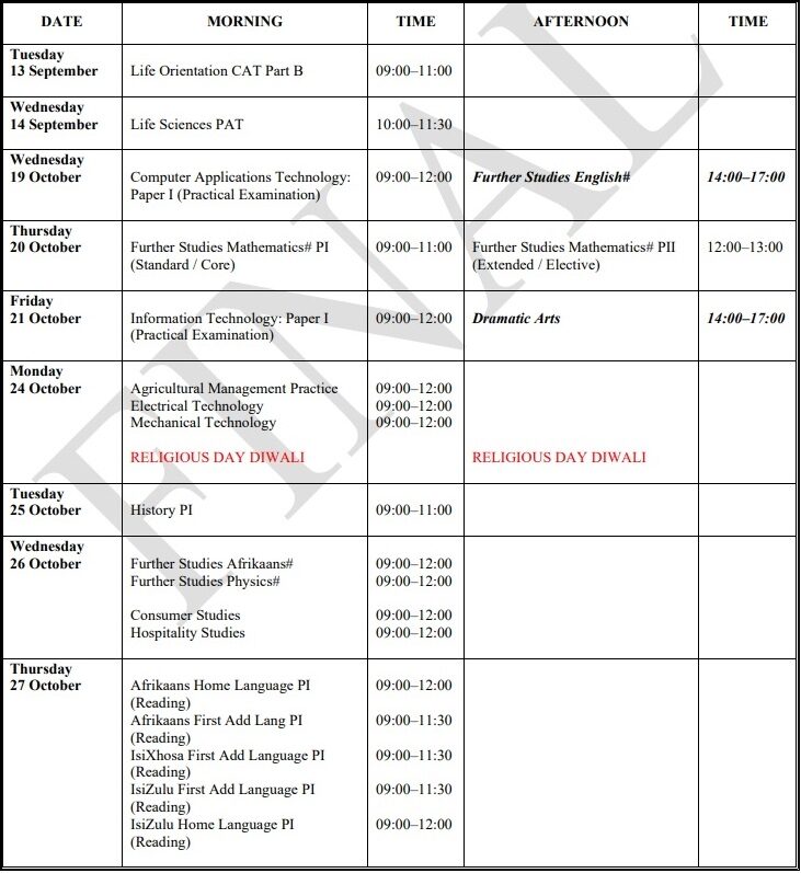 IEB Releases Final Matric Exam Timetable For 2022