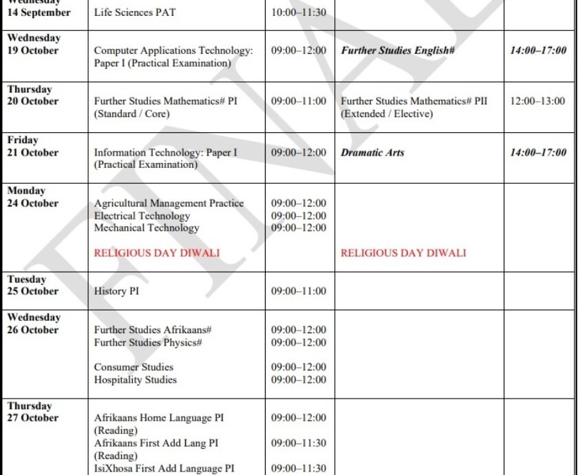 IEB Releases Final Matric Exam Timetable For 2022