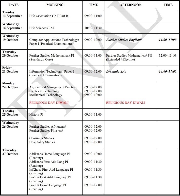 IEB Releases Final Matric Exam Timetable For 2022