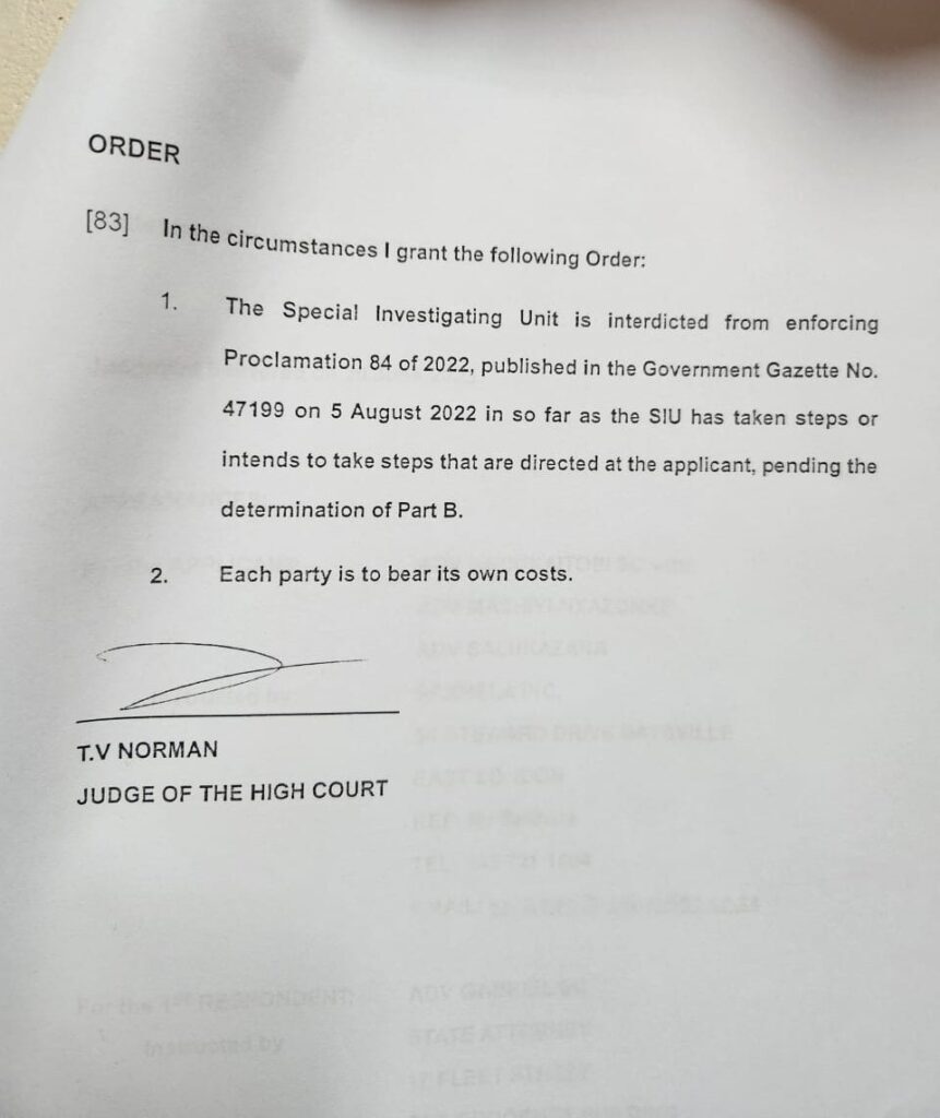 Eastern Cape Premier Oscar Mabuyane successfully interdicts the SIU